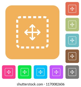 Drag object flat icons on rounded square vivid color backgrounds.