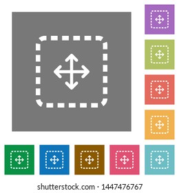 Drag object flat icons on simple color square backgrounds