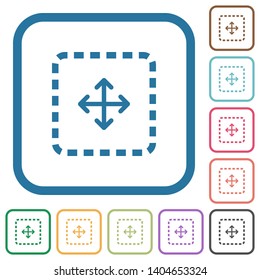 Drag object simple icons in color rounded square frames on white background