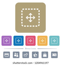 Drag object white flat icons on color rounded square backgrounds. 6 bonus icons included