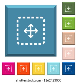 Drag object white icons on edged square buttons in various trendy colors