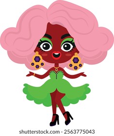 Drag queen black artist, diva, cute illustration