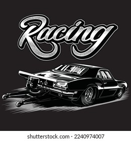 drag race isolated on black background for poster, t-shirt print, business element, social media content, blog, sticker, vlog, and card. vector illustration.