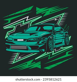 Drag race isolated on black background for poster, Social media content, Blog, Sticker, Vlog, And card. Vector illustration, T shirt print, business element, T shirt car illustration. Poster car