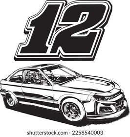 Drag race outline illustration for poster, digital printing, for graphic design and for t-shirt