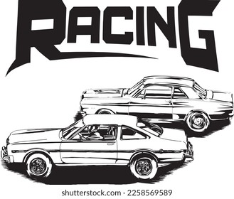 Drag race outline illustration for poster, digital printing, for graphic design and for t-shirt