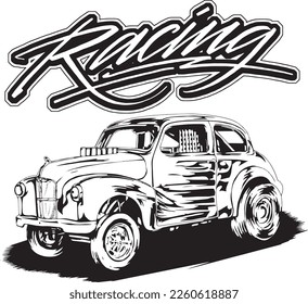 Drag race outline illustration for poster, digital printing, for graphic design and for t-shirt