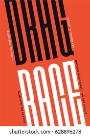 Drag Race Poster Template with Date, Time and Ticket Template. Modern Typography Design