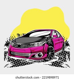 drag race sports car illustration, with crimson red color design, thailook vector file a