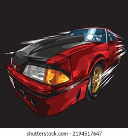 arrastrar auto de carreras aislado en fondo negro para afiches, camisetas impresas, elemento de negocios, contenido de medios sociales, blog, sticker, vlog y tarjeta. ilustración vectorial.