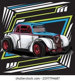 drag racing car isolated on black background for poster, t-shirt print, business element, social media content, blog, sticker, vlog, and card. vector illustration.