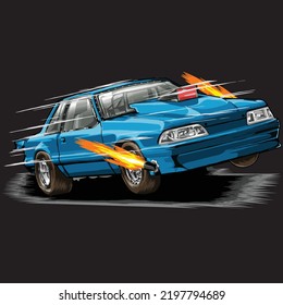 drag racing car isolated on black background for poster, t-shirt print, business element, social media content, blog, sticker, vlog, and card. vector illustration.