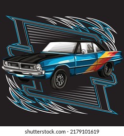 drag racing car on black background for poster, t-shirt print, business element, social media content, blog, sticker, vlog, and card. vector illustration.