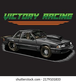 drag racing car on black background for poster, t-shirt print, business element, social media content, blog, sticker, vlog, and card. vector illustration.