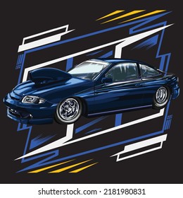 drag racing car on black background for poster, t-shirt print, business element, social media content, blog, sticker, vlog, and card. vector illustration.               