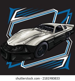 drag racing car on black background for poster, t-shirt print, business element, social media content, blog, sticker, vlog, and card. vector illustration.               