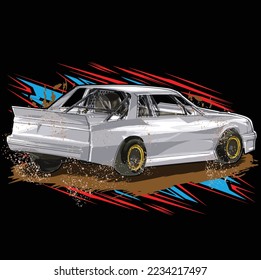 drag racing car on black background for poster, t-shirt print, business element, social media content, blog, sticker, vlog, and card. vector illustration.