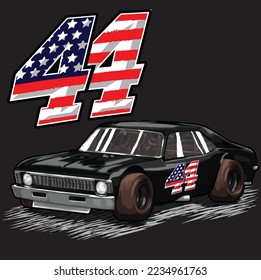 drag racing car on black background for poster, t-shirt print, business element, social media content, blog, sticker, vlog, and card. vector illustration.