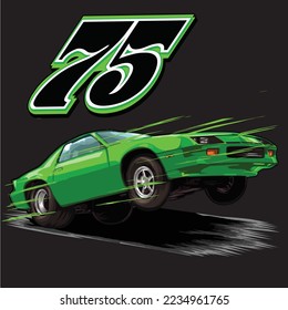 drag racing car on black background for poster, t-shirt print, business element, social media content, blog, sticker, vlog, and card. vector illustration.