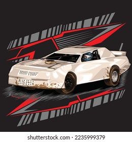 drag racing car on black background for poster, t-shirt print, business element, social media content, blog, sticker, vlog, and card. vector illustration.
