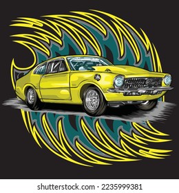 drag racing car on black background for poster, t-shirt print, business element, social media content, blog, sticker, vlog, and card. vector illustration.