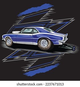 drag racing car on black background for poster, t-shirt print, business element, social media content, blog, sticker, vlog, and card. vector illustration.
