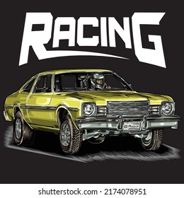 drag racing isolated on black background for poster, t-shirt print, business element, social media content, blog, sticker, vlog, and card. vector illustration.