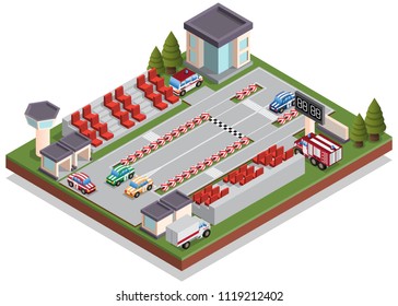 Drag racing. Isometric. Isolated on white background. Vector illustration.
