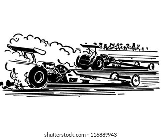 Drag Racing - Retro Clipart Illustration