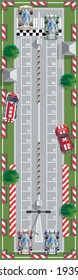 Drag racing. View from above. Board game on the theme of car racing. Vector illustration.