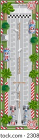 Drag racing. View from above. Board game on the theme of car racing. Vector illustration.