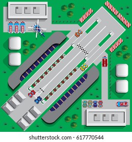 Drag Racing. View From Above. Vector Illustration.