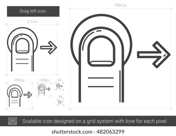 Drag right vector line icon isolated on white background. Drag right line icon for infographic, website or app. Scalable icon designed on a grid system.