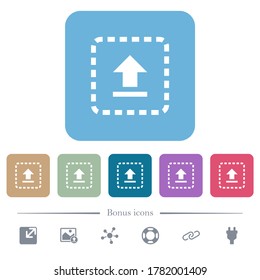 Drag to upload white flat icons on color rounded square backgrounds. 6 bonus icons included