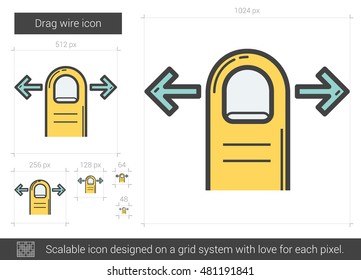Drag wire vector line icon isolated on white background. Drag wire line icon for infographic, website or app. Scalable icon designed on a grid system.
