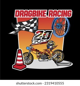 Dragbike-T-Shirt-Design, Vektorgrafik einzeln auf schwarzem Hintergrund