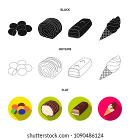 Dragee, roll, chocolate bar, ice cream. Chocolate desserts set collection icons in black,flat,outline style vector symbol stock illustration web.