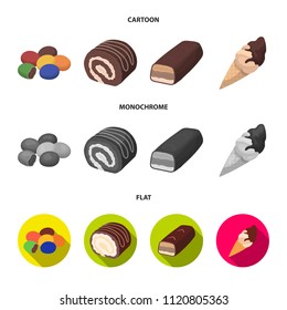 Dragee, roll, chocolate bar, ice cream. Chocolate desserts set collection icons in cartoon,flat,monochrome style vector symbol stock illustration web.