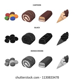 Dragee, roll, chocolate bar, ice cream. Chocolate desserts set collection icons in cartoon,black,monochrome style vector symbol stock illustration web.