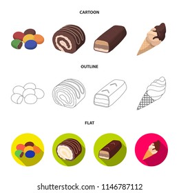 Dragee, roll, chocolate bar, ice cream. Chocolate desserts set collection icons in cartoon,outline,flat style vector symbol stock illustration web.
