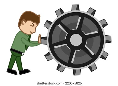 Dragging the Gear - Cartoon Vector