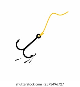 Dragging hook on surface vector image. Double hook single fishing equipment .Fishing hook icon. Professional hobby, catch fish..angler,Fishhook, angler, trap, metal sharp needle, fishing 