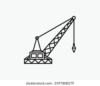 dragline crane outline vector art black color illustration design