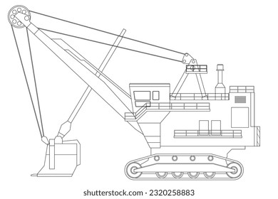 A dragline excavator, heavy equipment. Equipment for high-mining industry. Mining clay in quarry.