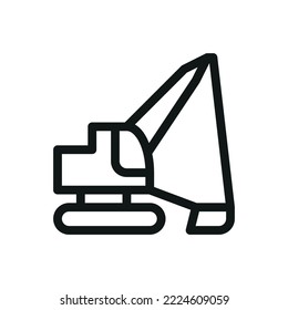 Icono aislado de la excavadora Dragline, símbolo vector de excavadora de minería de minas con trazo editable