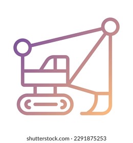 Dragline excavator pixel perfect gradient linear vector icon. Large heavy equipment machine. Strip mining industry. Thin line color symbol. Modern style pictogram. Vector isolated outline drawing