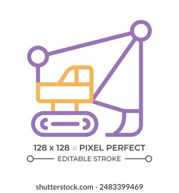 Dragline excavator two color line icon. Large heavy equipment machine. Strip mining industry. Motor vehicle bicolor outline symbol. Duotone linear pictogram. Isolated illustration. Editable stroke