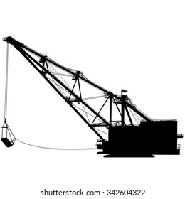 Dragline walking excavator with a ladle. Vector illustration.