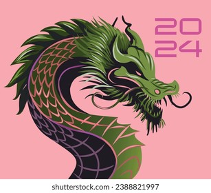 Dragon 2024 banner. Vector poster calendar oriental Chinese New Year. Year of the Dragon paper cut. Bright colored zodiac dragon. Poster card