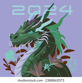 Dragon 2024 banner. Vector poster calendar oriental Chinese New Year. Year of the Dragon paper cut. Bright colored zodiac dragon. Poster card